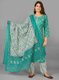 Kaajh Women's Green Floral Print Cotton Suit Set