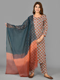 Kaajh Women's Red Floral Printet Cotton Suit Set
