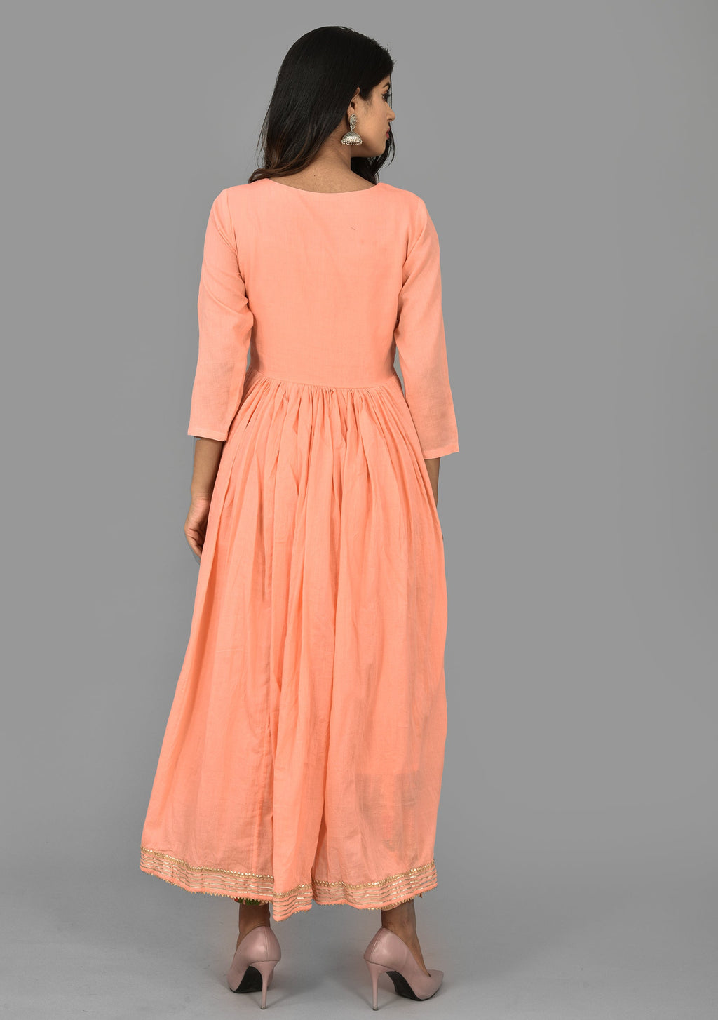 Kaajh Women's Peach Floral Print Anarkali Suit Set