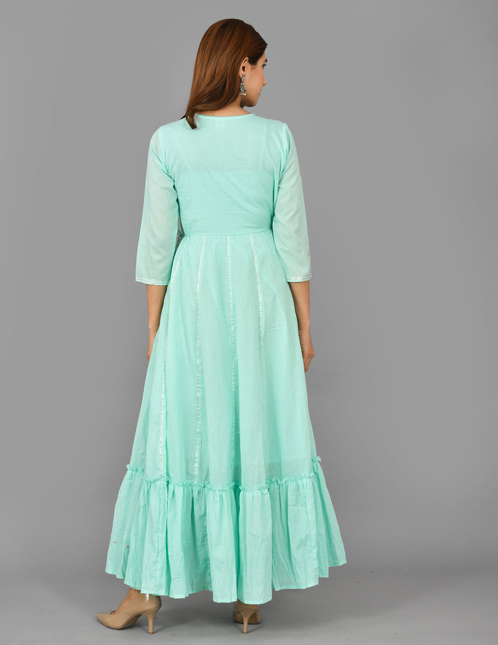 Kaajh Women's Green Mirror Embroidery Anarkali Kurta