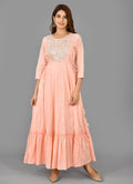 Kaajh Women's Pink Mirror Embroidery Anarkali Kurta