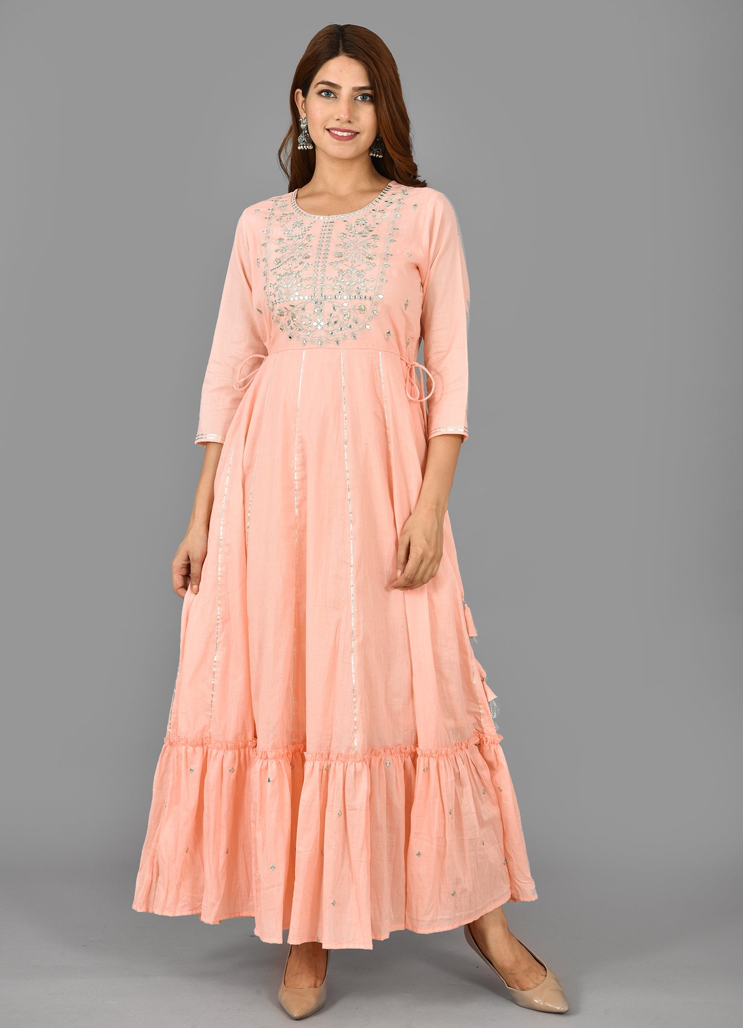 Kaajh Women's Pink Mirror Embroidery Anarkali Kurta
