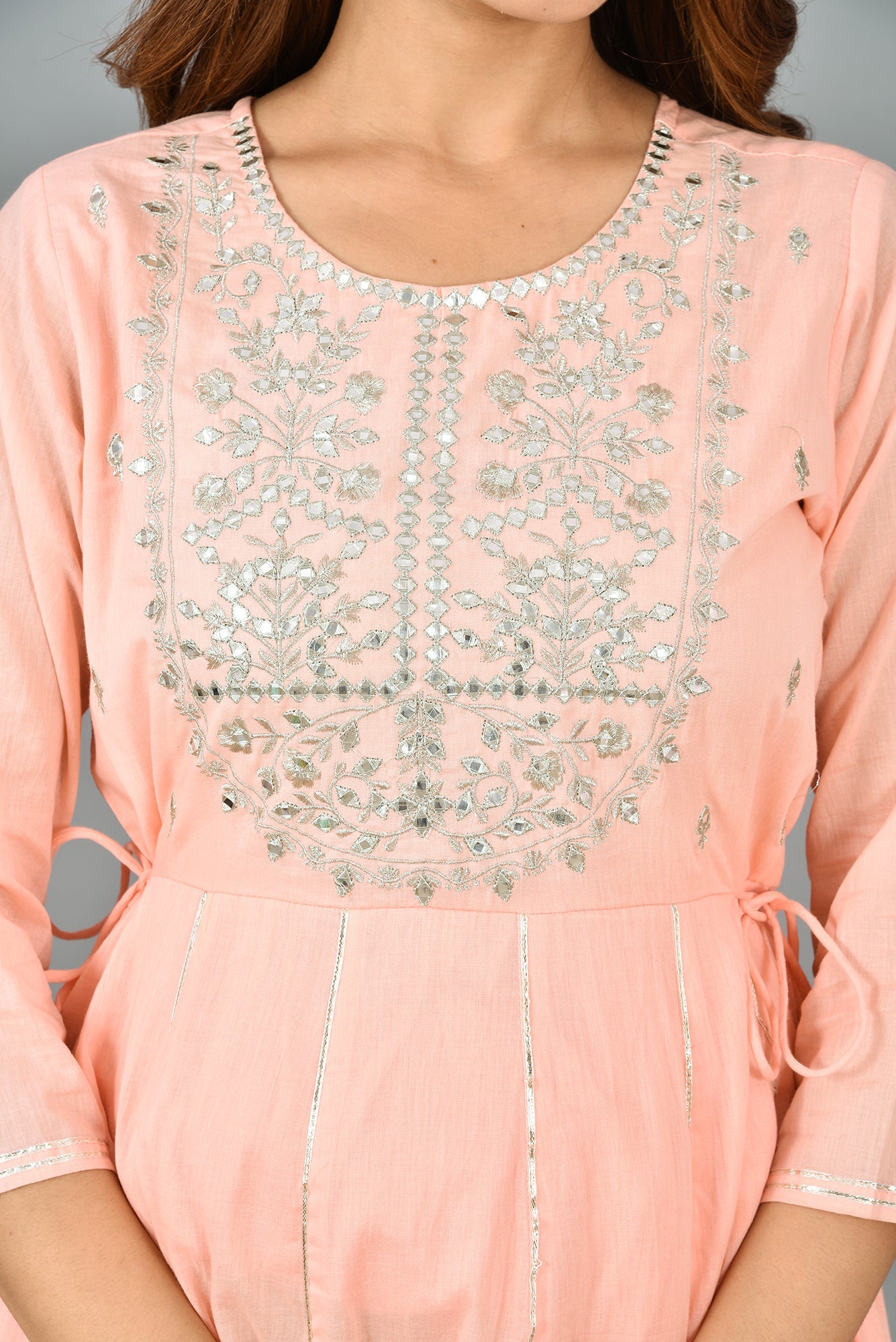 Kaajh Women's Pink Mirror Embroidery Anarkali Kurta