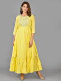 Kaajh Women's Yellow Mirror Embroidery Anarkali Kurta