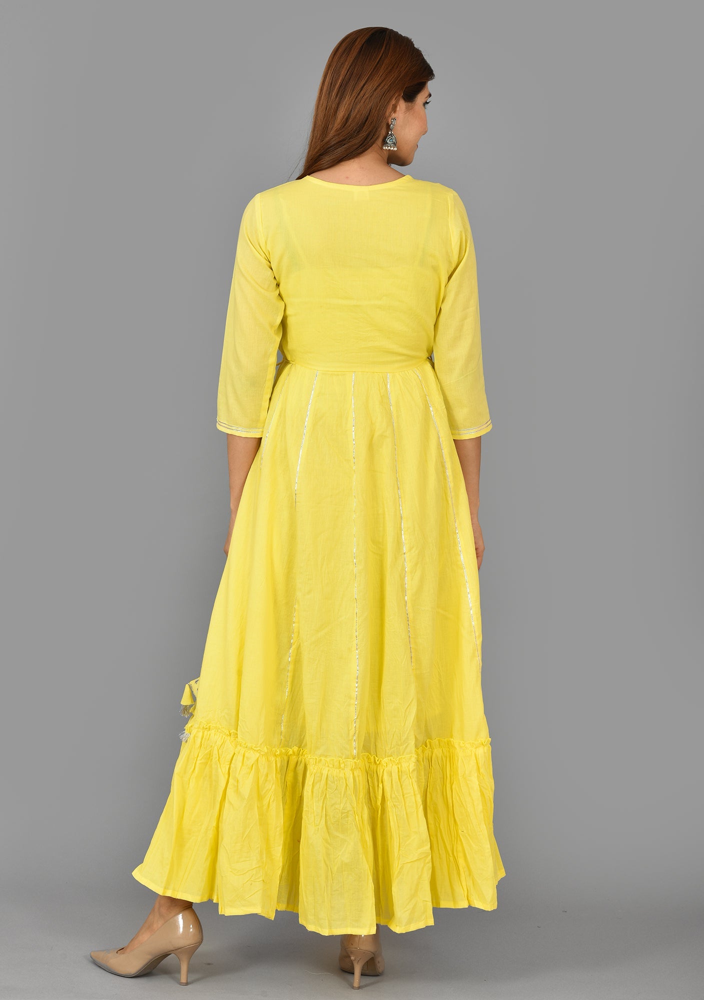 Kaajh Women's Yellow Mirror Embroidery Anarkali Kurta