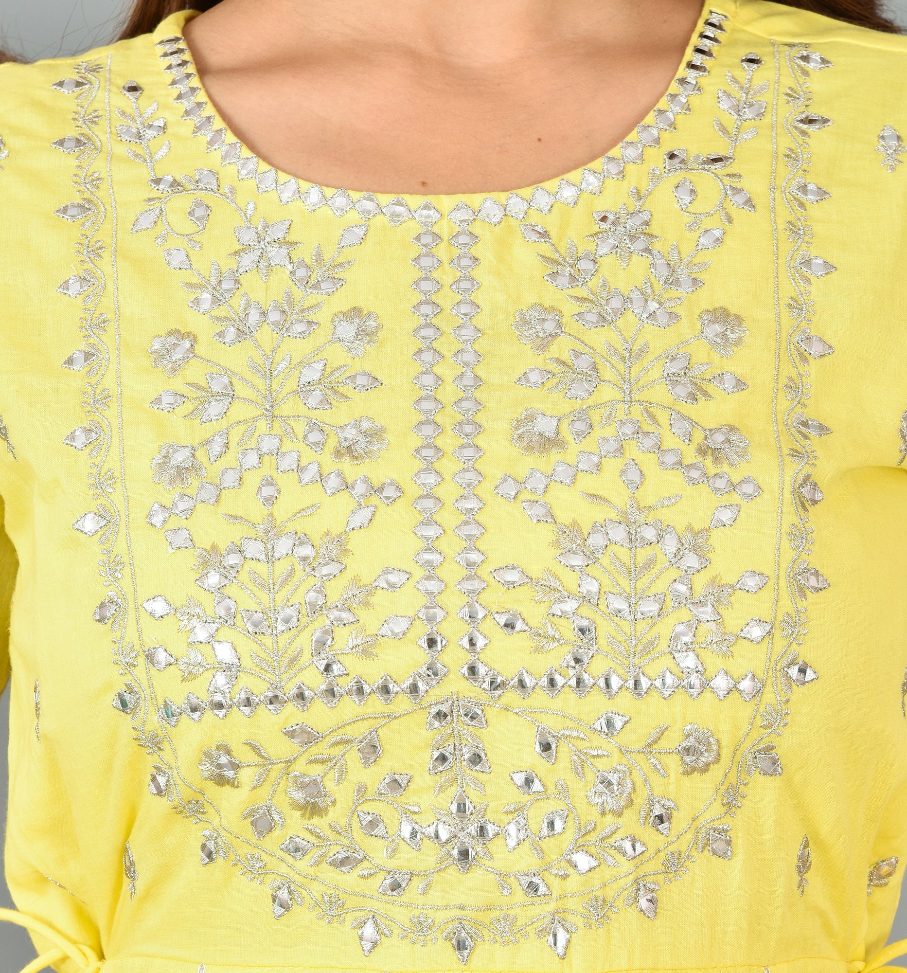 Kaajh Women's Yellow Mirror Embroidery Anarkali Kurta