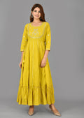 Kaajh Women's Yellow Zari Embroidery Anarkali Kurta