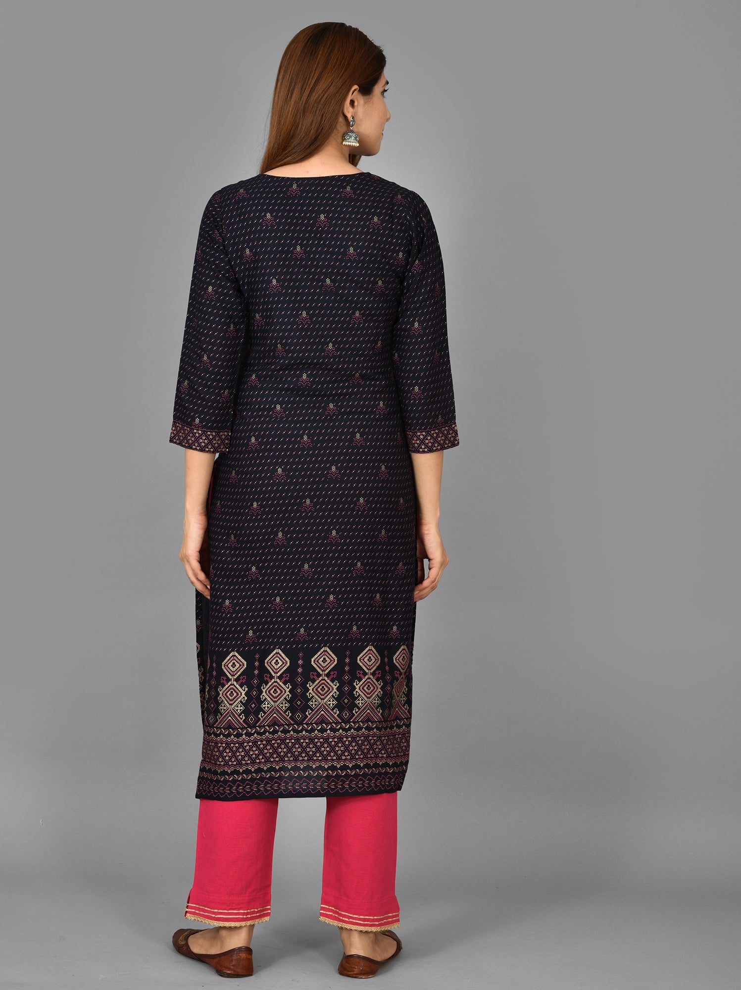 Kaajh Women's Blue Printed Rayon Stitched Kurta Pant Set