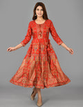 Kaajh Women's Red Gold Print Rayon Kurta