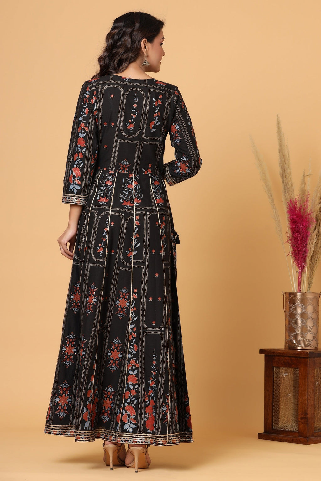 Kaajh Women's Black Embellishment Printed Anarkali Kurta