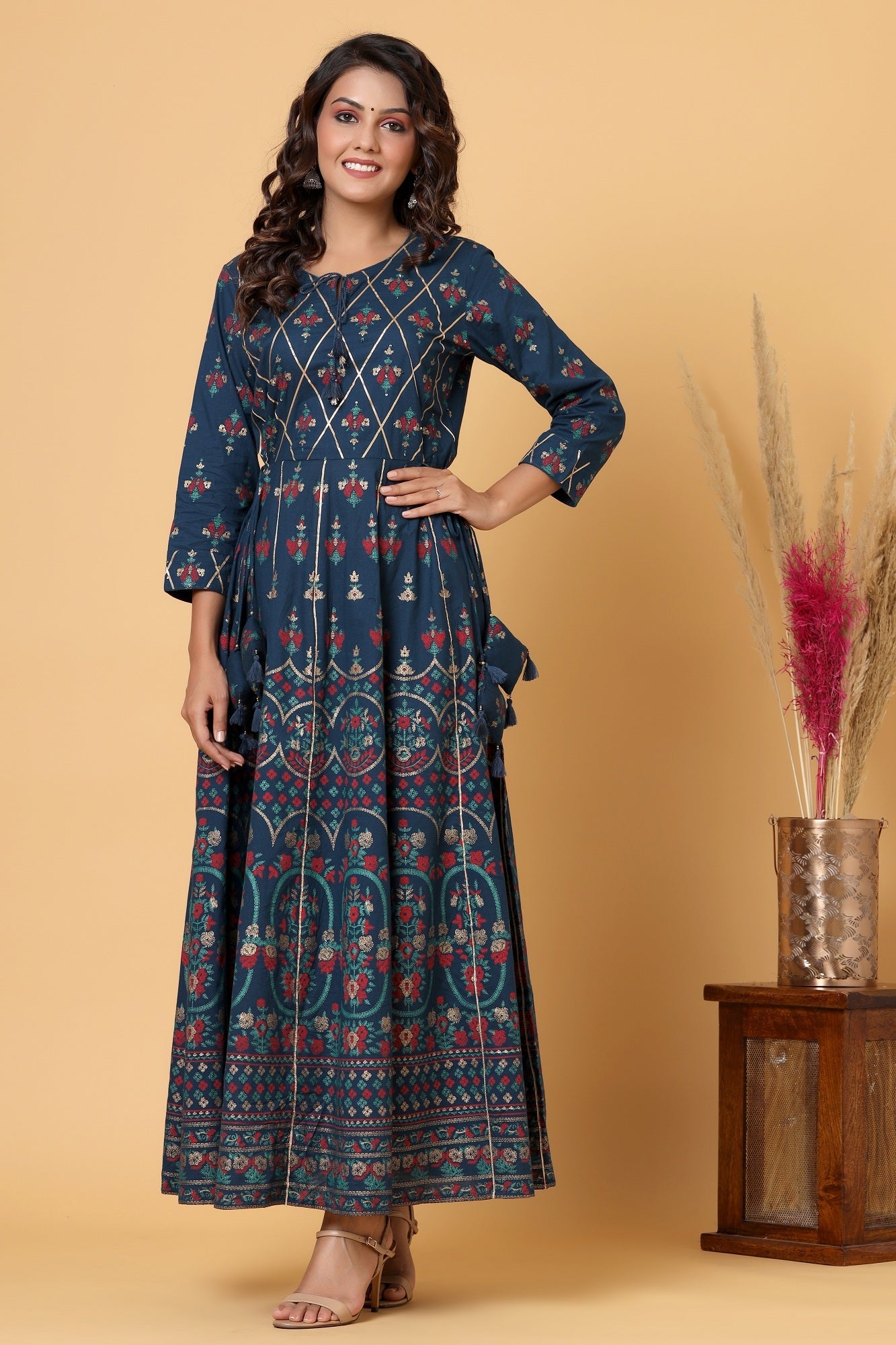 Kaajh Women's Blue Embellishment Printed Anarkali Kurta