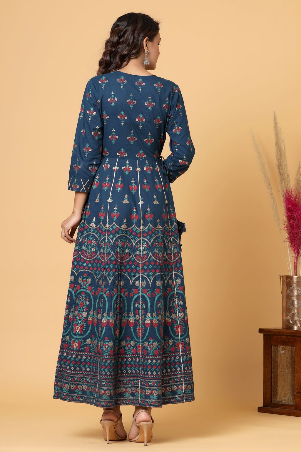 Kaajh Women's Blue Embellishment Printed Anarkali Kurta