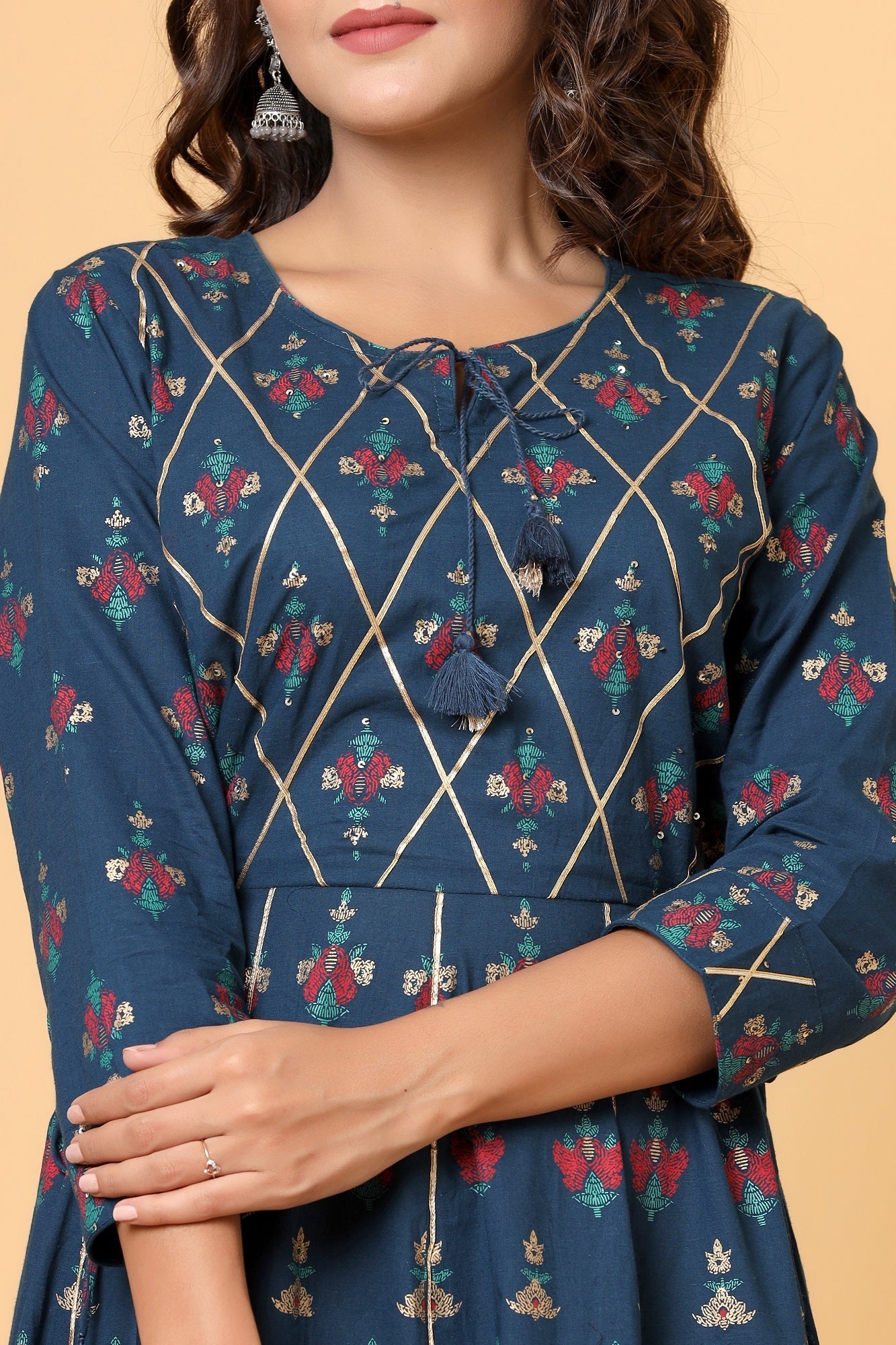 Kaajh Women's Blue Embellishment Printed Anarkali Kurta
