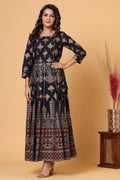 Kaajh Blue Gold Printed Embellishment Anarkali Kurta For Women