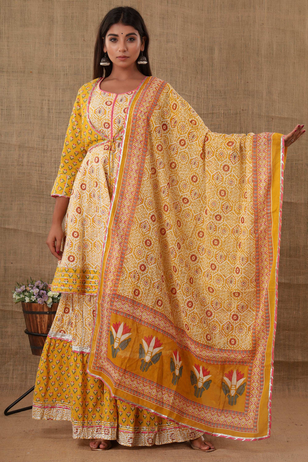 Kaajh Women's Yellow Embellishment Printed Suit Set