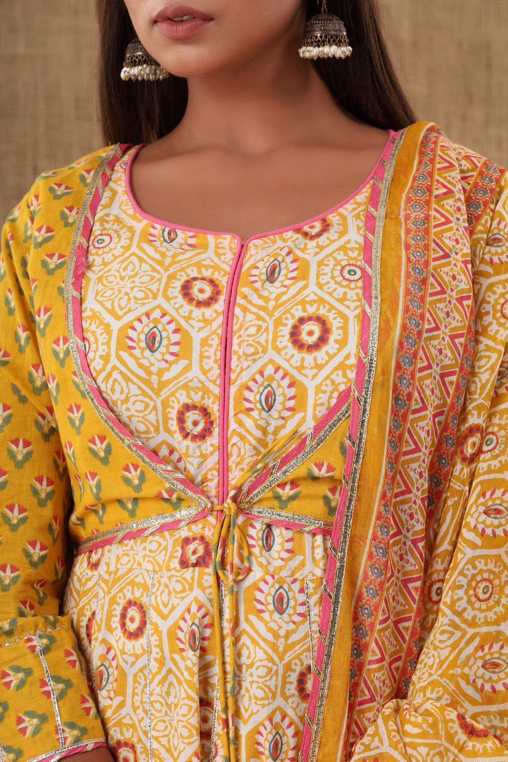 Kaajh Women's Yellow Embellishment Printed Suit Set