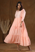 Kaajh Women's Peach Mirror Embellishment Anarkali Kurta