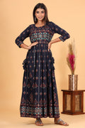 Kaajh Women's Blue Gold Print Embellishment Anarkali Kurta
