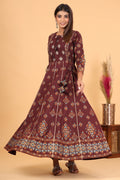 Kaajh Women's Maroon Printed Embellishment Anarkali Kurta