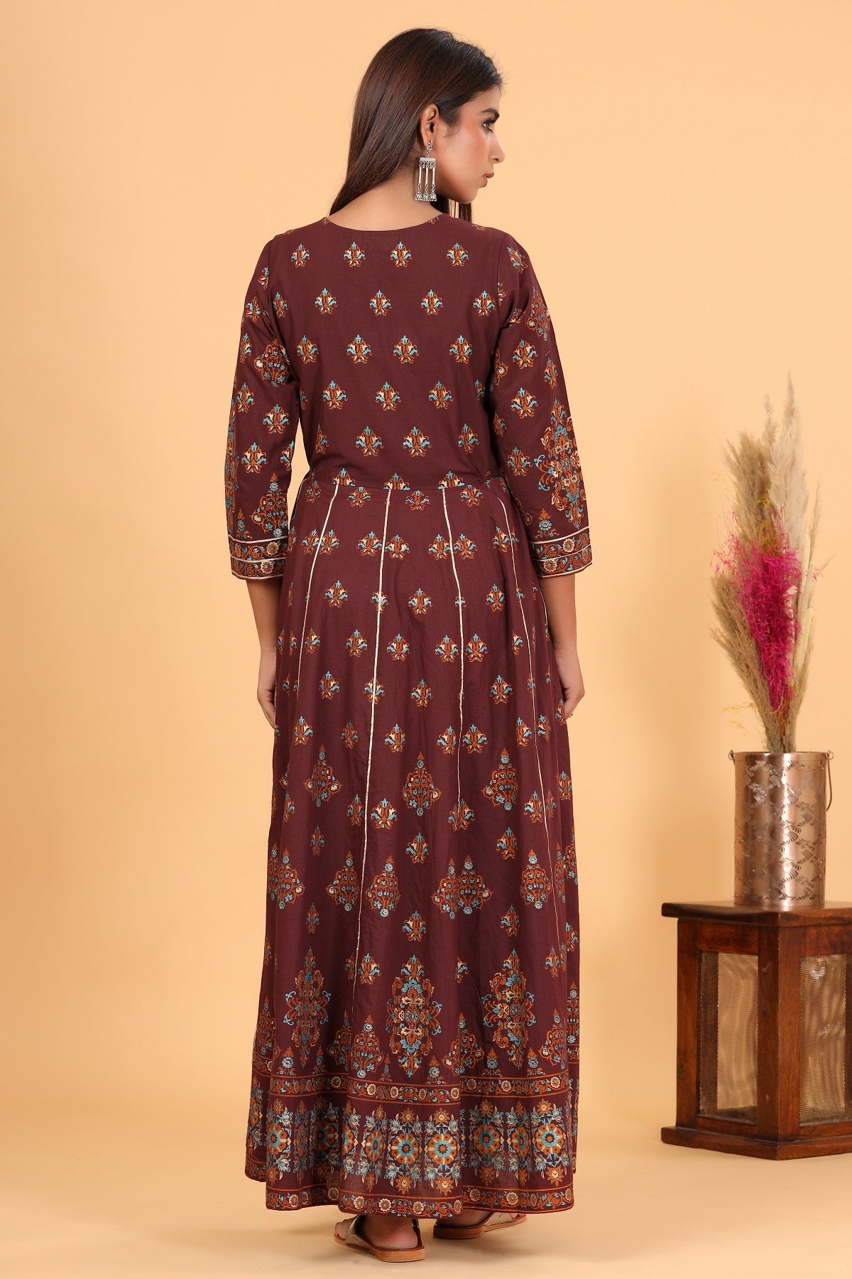 Kaajh Women's Maroon Printed Embellishment Anarkali Kurta
