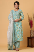 Kaajh Women's Green Mirror Embroidered Suit Set