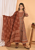 Kaajh Women's Brown Embellished Anarkali Suit Set