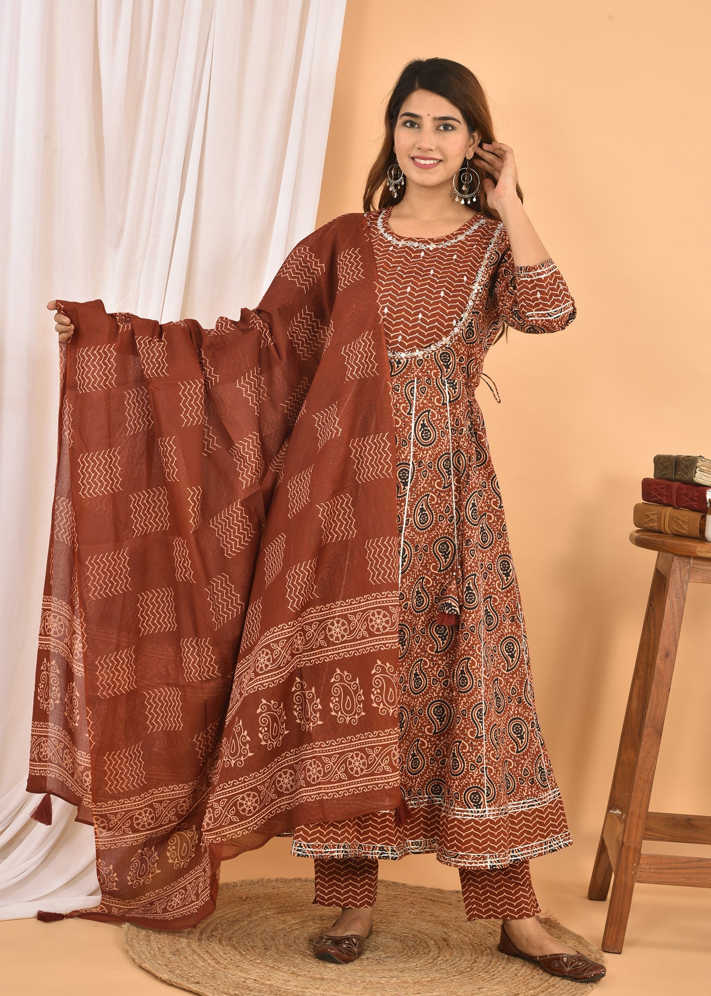 Kaajh Women's Brown Embellished Anarkali Suit Set