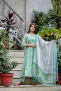 Kaajh Women's Green Mirror Embellished Anarkali Suit Set