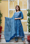 Kaajh Women's Blue Mirror Embellished Anarkali Suit Set
