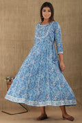 Kaajh Women's Blue Floral Print Embroidery Anarkali Kurta