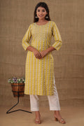 Kaajh Women's Yellow Mirror Embroidery Kurta Pant Set