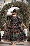 Kaajh Women's Black Gold Printed Ethnic Gown