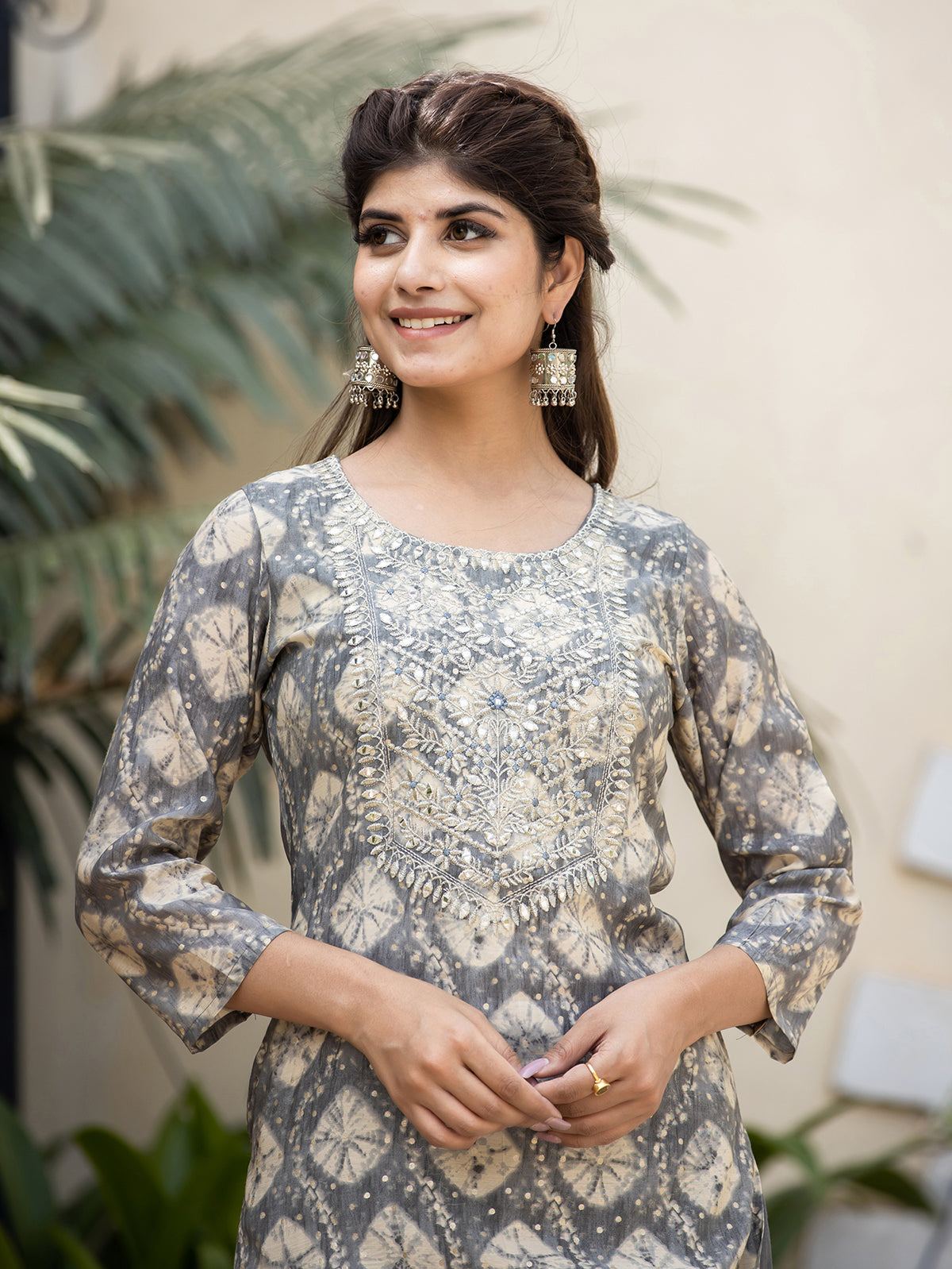 Kaajh Women's Grey Modal Silk Embroidered Suit Set