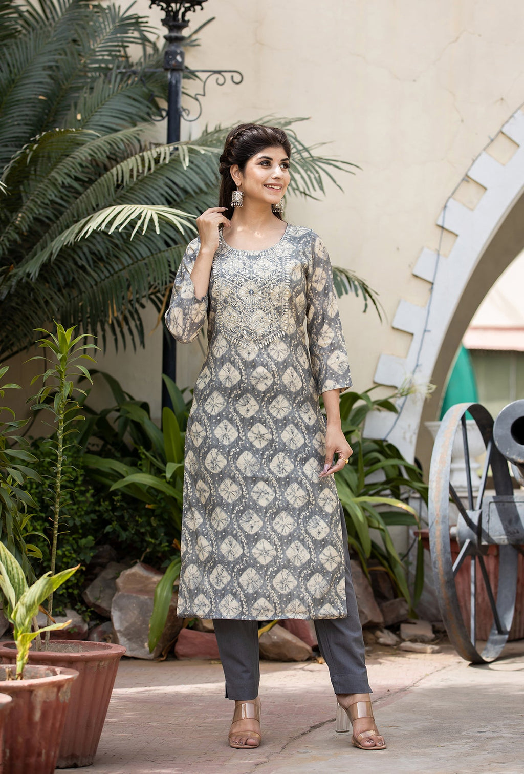 Kaajh Women's Grey Modal Silk Embroidered Suit Set