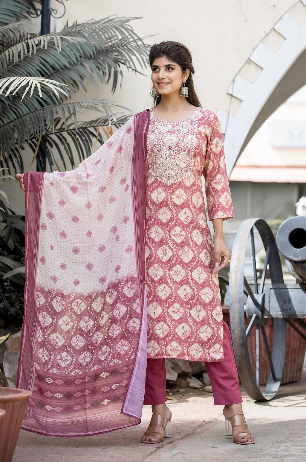 Kaajh Women's Pink Modal Silk Embroidered Suit Set