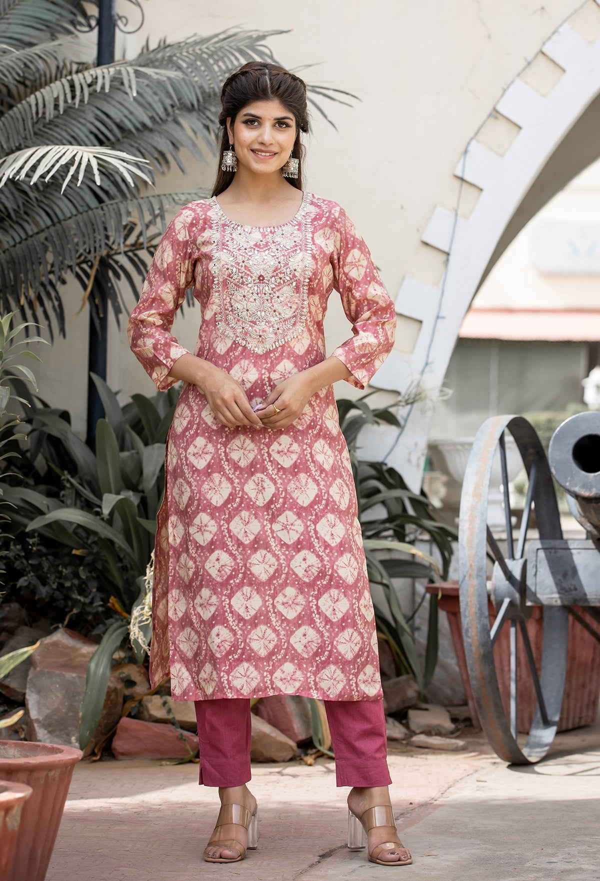 Kaajh Women's Pink Modal Silk Embroidered Suit Set