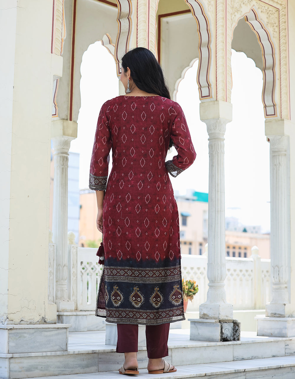 Kaajh Women's Maroon Festive Chanderi Kurta Set With Pant And Dupatta