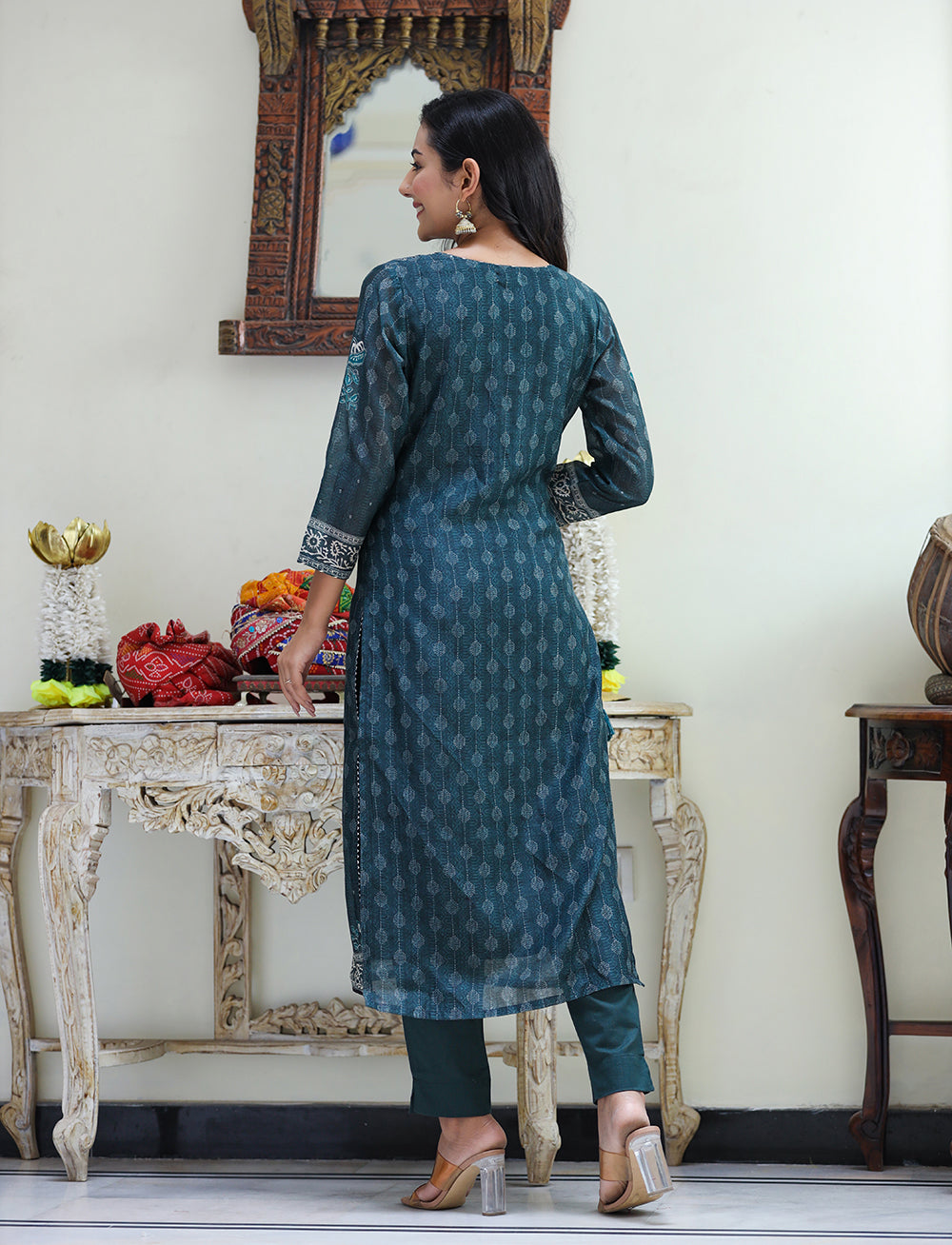 Kaajh Women's Royal Blue Chanderi Kurta Set With Pant And Dupatta