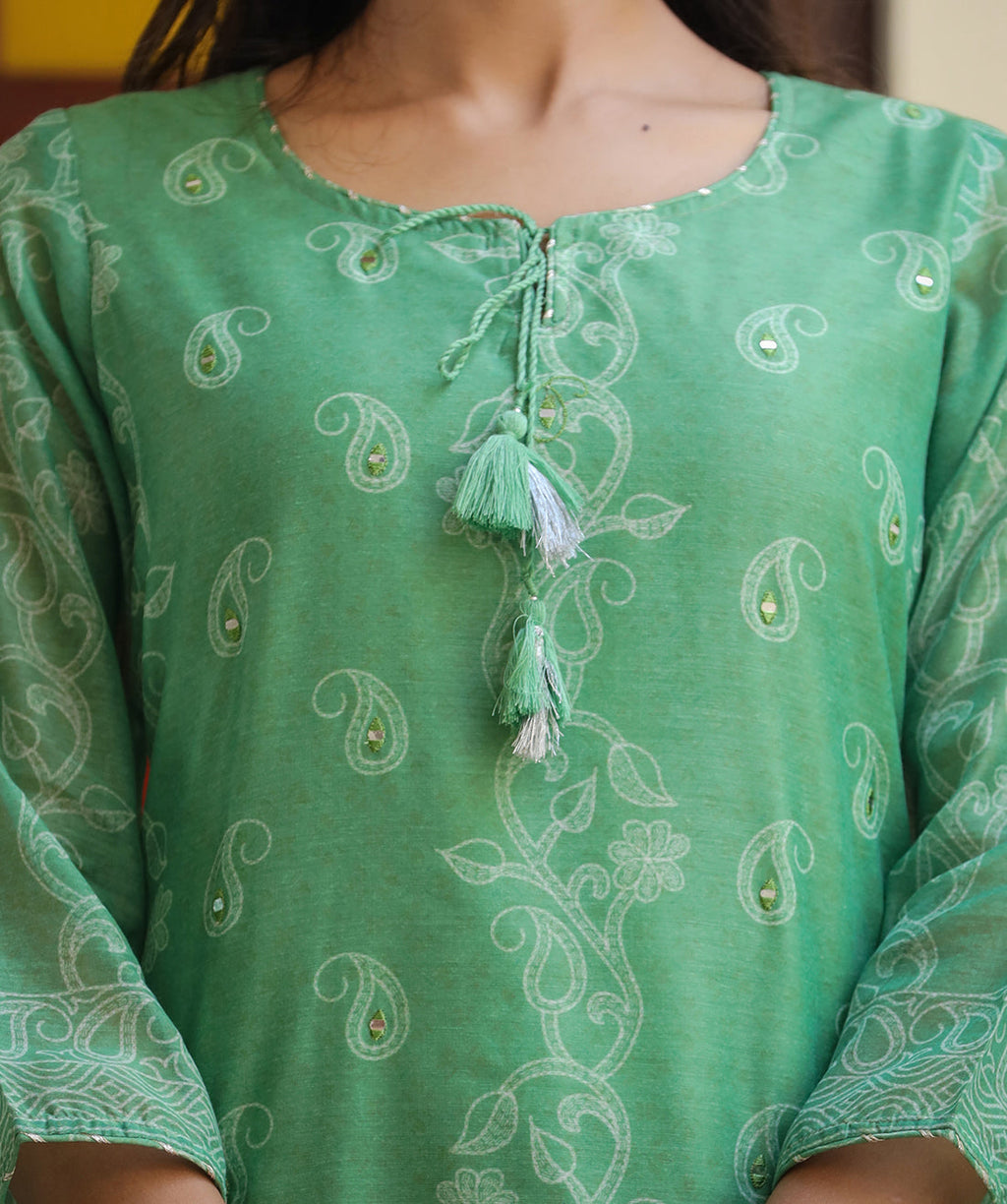 Kaajh Women's Green Printed Chanderi Kurta Set With Pant And Dupatta