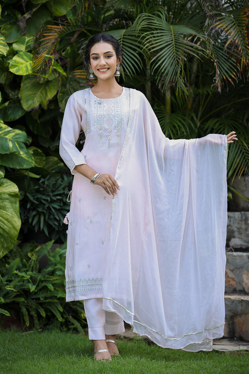 Kaajh Women's Baby Pink Modal Silk Suit Set