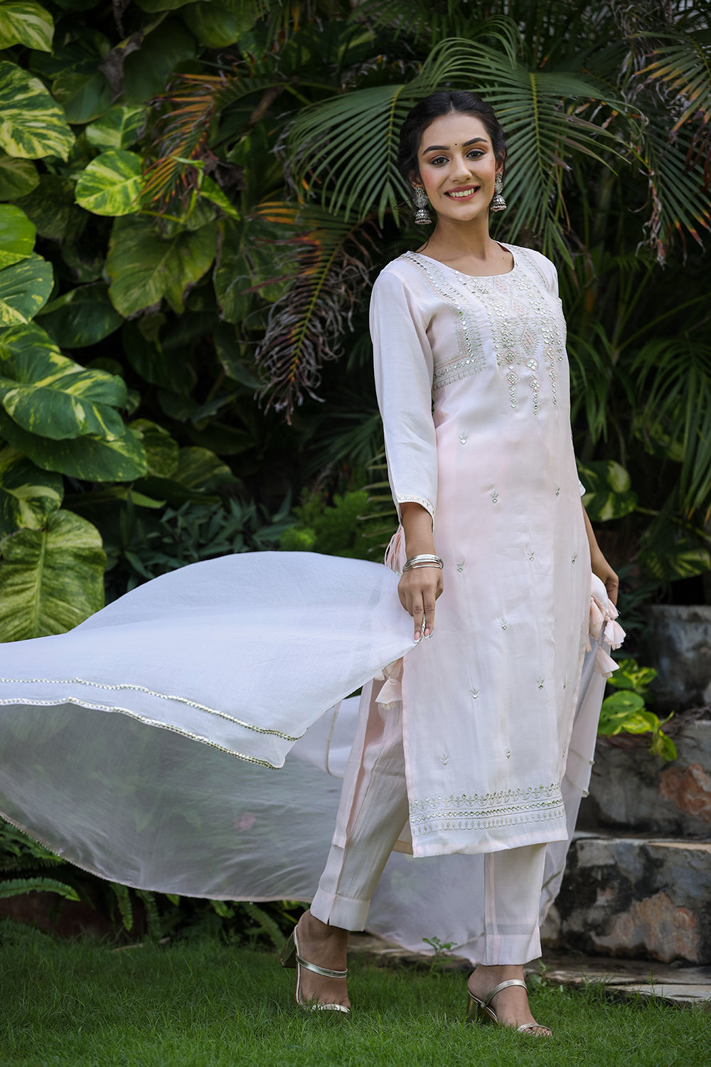 Kaajh Women's Baby Pink Modal Silk Suit Set