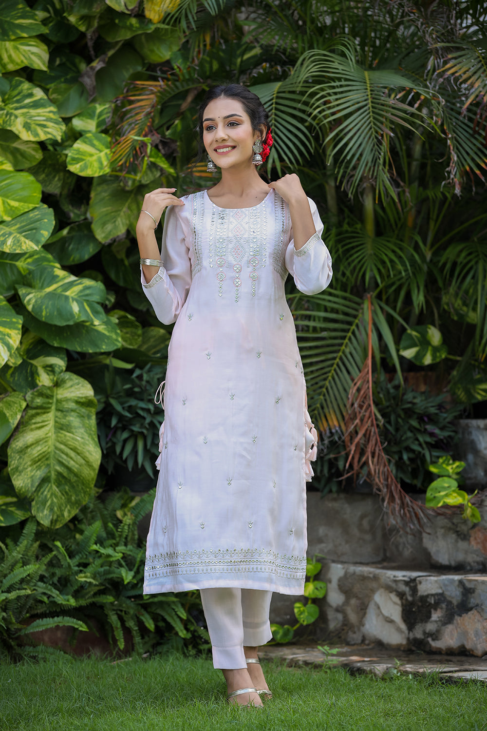 Kaajh Women's Baby Pink Modal Silk Suit Set