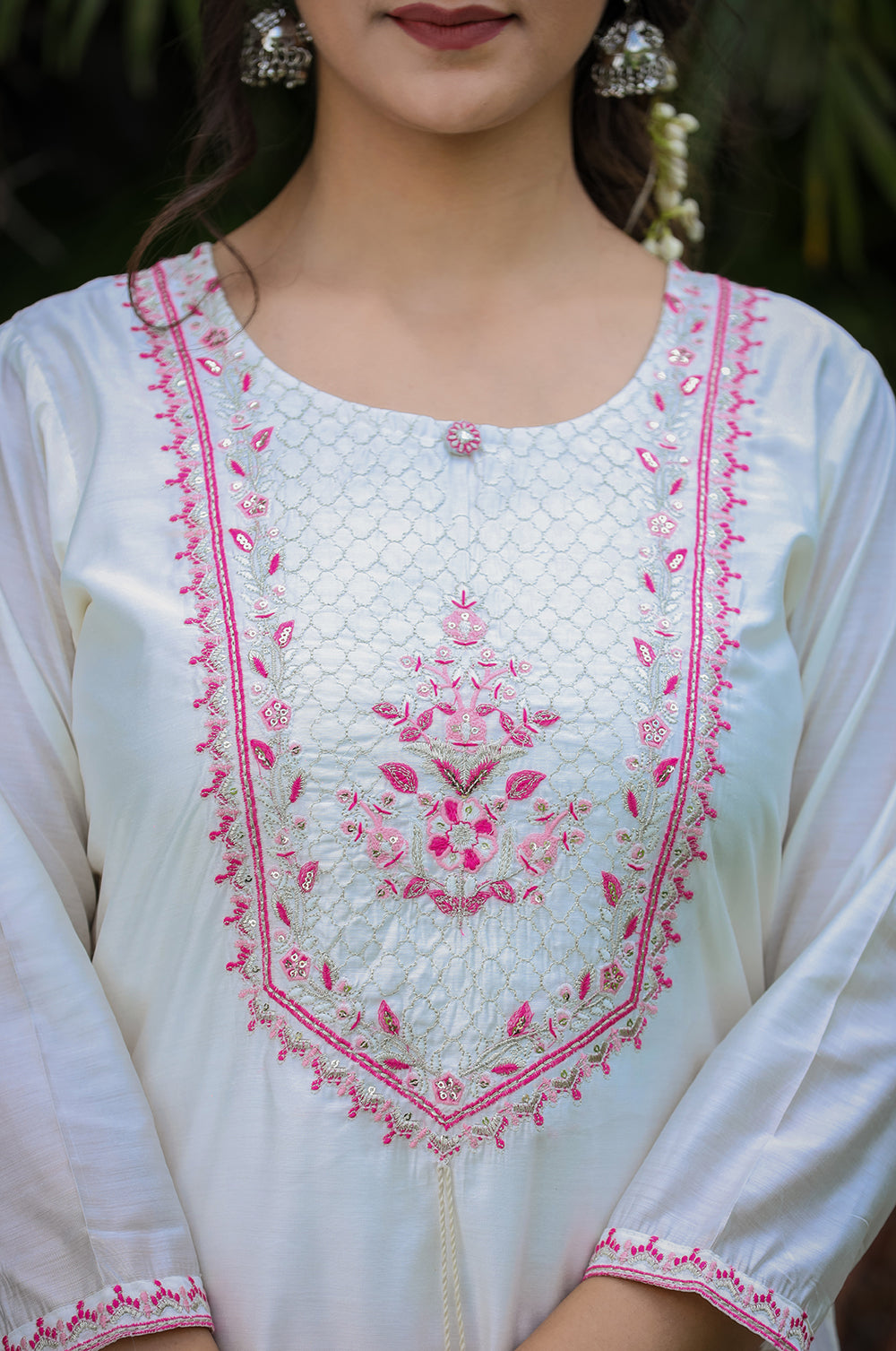 Kaajh Women's White-Pink Modal Silk Suit Set