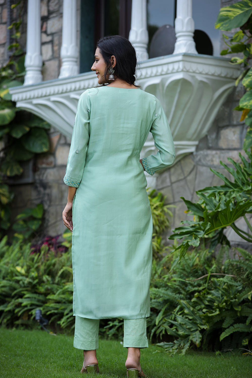 Kaajh Women's Green Modal Silk Suit Set