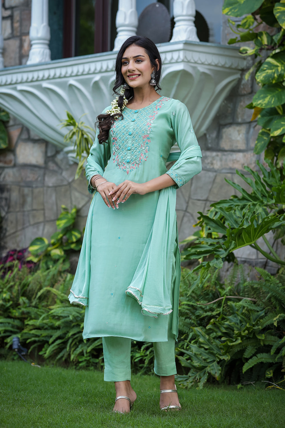 Kaajh Women's Green Modal Silk Suit Set