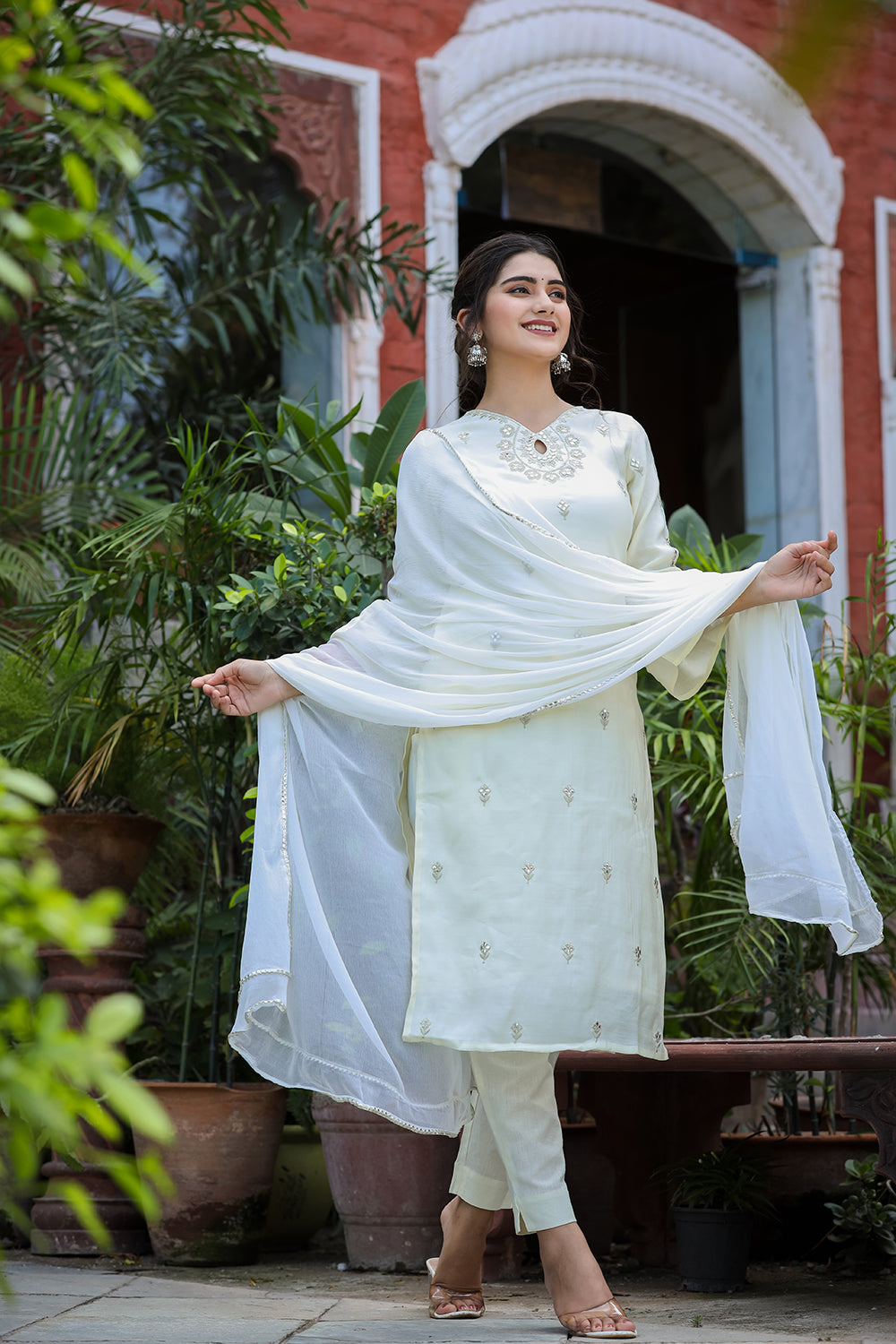 Kaajh Women's Off-White Modal Silk Suit Set