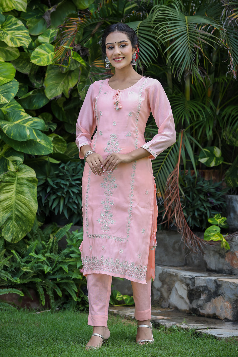 Kaajh Pink Modal Silk Suit Set For Women