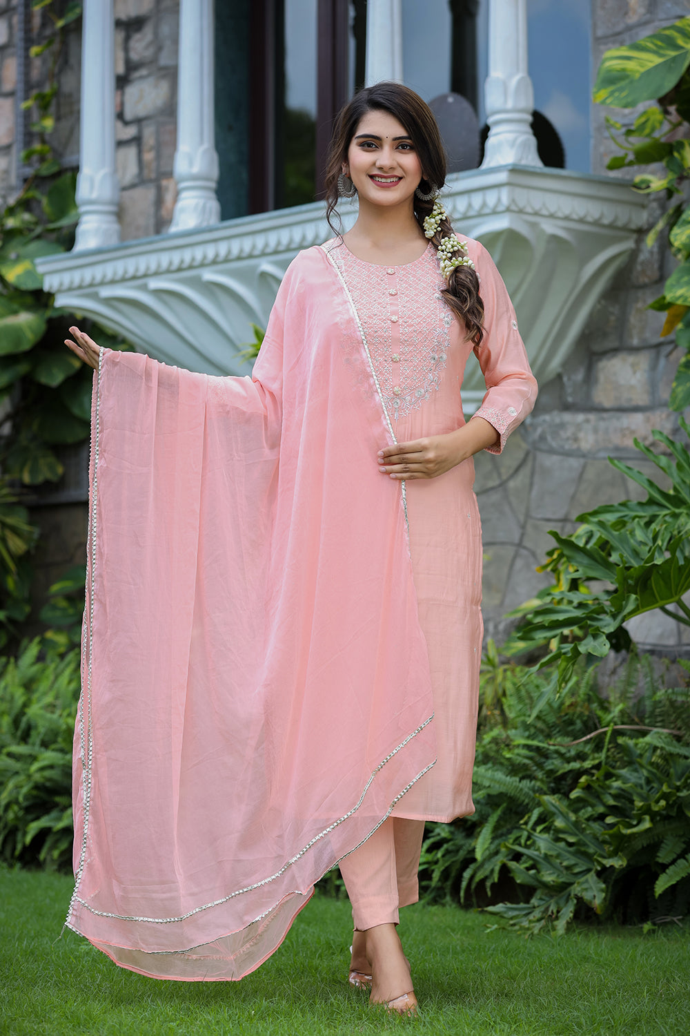 Kaajh Women's Pink Modal Silk Suit Set