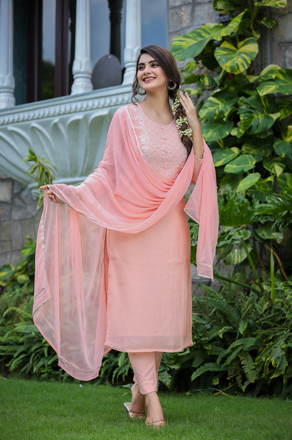 Kaajh Women's Pink Modal Silk Suit Set