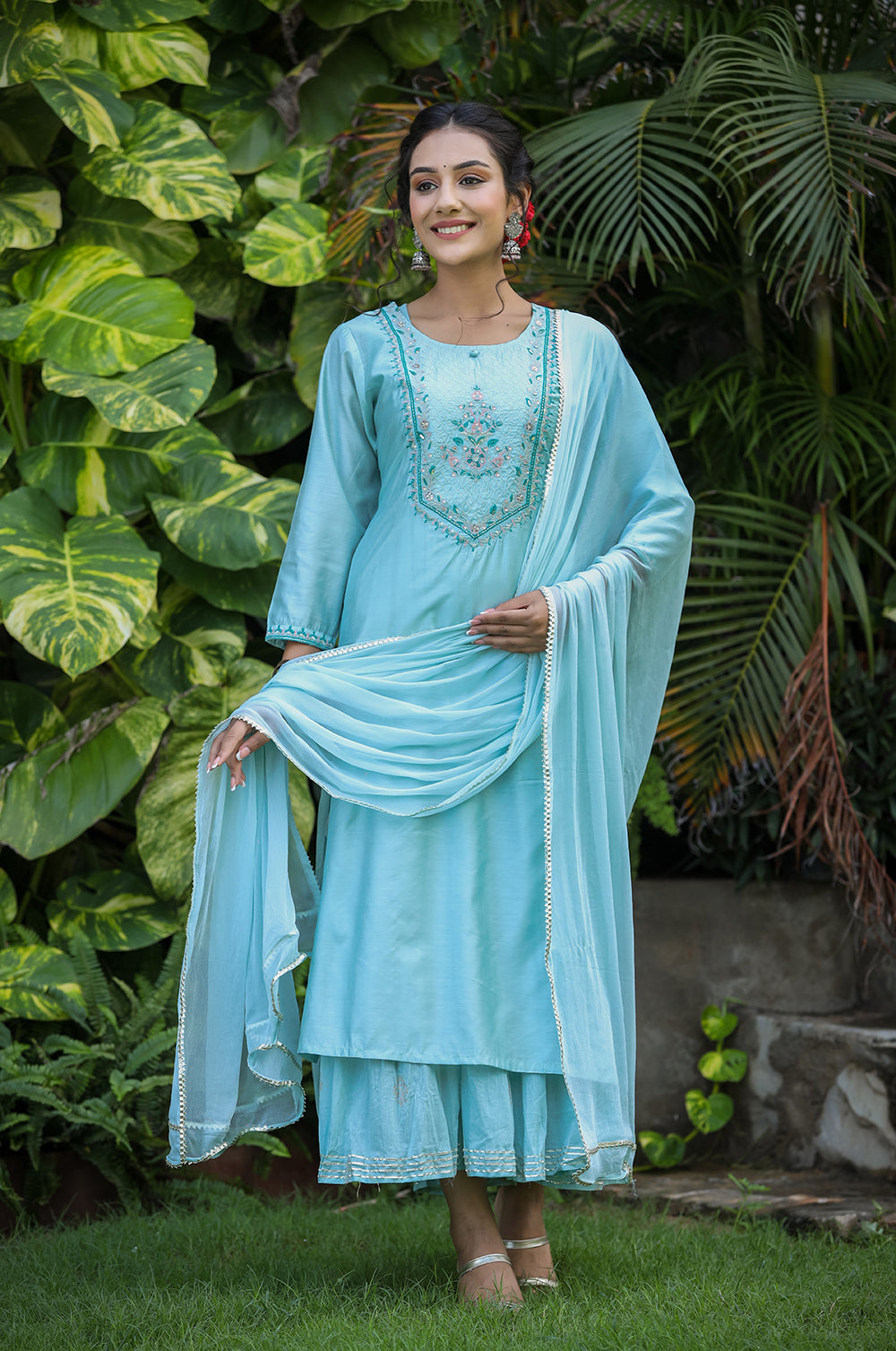Kaajh Women's Sea Green Modal Silk Suit Set